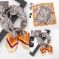 Women imitation silk paisley square scarf 70cm elegant orange striped neckerchief. - 70*70 / Square Silk Scarves 3