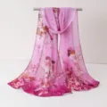 Femme écharpe en mousseline florale rose, long châle élégant style chinois, foulard léger. - Foulards en mousseline 28