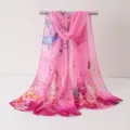 Femme rose imprimé floral écharpe en mousseline élégant châle protection solaire chic - Foulards en mousseline 30