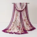 Écharpe mousseline imprimé floral femme légère été protection solaire élégante long châle. - Foulards en mousseline 31