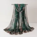 Foulard en mousseline vert à motif chaîne et léopard pour femmes, châle d'été léger et élégant. - Foulards en mousseline 32