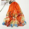 Orange floral chiffon scarf for women lightweight sun protection beach shawl wrap accessory - Orange Peacock