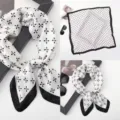 Elegant black white floral satin square scarf for women, chic professional silk neckerchief. - Versatile Silk Scarves 15