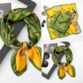 70cm vintage peacock print silk square scarf, elegant green and yellow fashion accessory. - 70*70 / Square Silk Scarves 4
