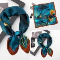 Korean vintage printed silk square scarf, elegant dark green neck scarf variant for women. - 70x70 / Square Silk Scarves 8