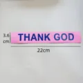 Pink fabric patch with blue THANK GOD text, perfect for DIY clothing and bag decoration detail. - Pink Background Blue Letter THANK GOD Style (sy031) / 1 Piece Pack (22x3.6cm)
