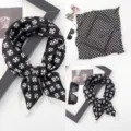 Black and white floral print square silk satin scarf elegant women neckerchief 70cm - 70x70 / Square Silk Scarves 5