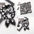Black and white polka dot floral silk satin square scarf for women chic neckerchief 70cm - Versatile Silk Scarf 4