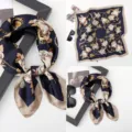 Women 70cm Square Silk Scarf Navy Blue Baroque Chain Floral Print Satin Neck Scarf - 70x70 / Square Silk Scarves 16