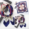 Elegant women's square silk satin scarf with luxury chain print, chic neckerchief accessory. - Versatile Silk Scarf 7