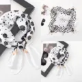 Women satin square scarf black white polka dot floral silk feel neckerchief 70cm accessory - Versatile Silk Scarves 9