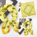 Yellow floral print silk square scarf satin neckerchief stylish women accessory chic - Versatile Silk Scarves 19