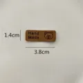 Brown leather tag with cute bear and handmade text for DIY clothing hats bags 3.8cm - Dark Coffee Bear / S