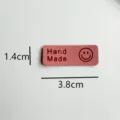 Pink leather handmade DIY label tag, 1.4x3.8cm cute smiley face sewing patch accessory. - Smiley Face / 1.4x3.8cm / Pink