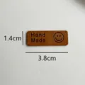 Handmade brown leather label tag with cute smiley face for DIY sewing hats bags 3.8x1.4cm - Smiley Face / 3.8x1.4cm / Dark Brown