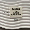 White woven fabric clothing label with fashion quote text, DIY apparel accessory patch 4x5cm. - Fashion