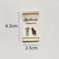 Étiquette en tissu de coton fait main pour vêtements, motif chat mignon, accessoire DIY. - Style Vase Chat (sy409)