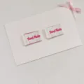 Korean style handmade fabric labels with cute polka dots and bow design for DIY sewing bags. - Red Text Blue Dot / 2x2.5cm
