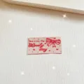 Pink woven cloth label with red bow embroidery, cute DIY sewing detail accessory. - Pink Base Red Line Bow (zm647)