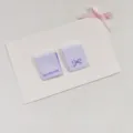 Korean style handmade woven label folded fabric tag with cute bow design for accessories. - Purple Bow