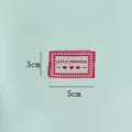 Woven label detail, red and white check pattern, 3x5cm garment accessory patch. - Heart Princess Woven Label