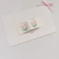 Korean style folded fabric label with cute pink tulip embroidery for handmade craft DIY sewing. - Tulip