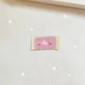 Cute rabbit embroidered cloth label, pink floral woven patch for clothing and bags. - Little White Rabbit Yellow Floral (zm646)