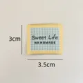 Handmade fabric label blue plaid yellow border DIY sewing accessory decoration patch. - Blue Grid with Yellow Border