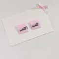 Korean style pink woven cloth labels for handmade sewing, cute heart bow bag accessories. - Pink Base Black Text