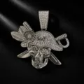 Detailed view of the rhinestone-paved pirate skull pendant, showcasing hip-hop jewelry craft. - Pendant Only (Without Chain) / Silver