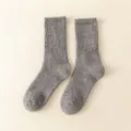 Men's thermal wool winter crew socks, thick loop knit detail, cozy outdoor athletic wear. - Fits Size EU 38-46 / Dark Gray