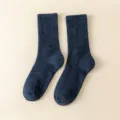Men's winter warm thermal wool socks with thickened terry sole and ribbed cuffs for outdoor sports. - Fits Size EU 38-46 / Navy Blue