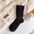 Cozy black thick fleece thermal winter socks, soft warm cable knit sleep socks for women. - Non-Shedding / Black