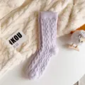 Cozy plush cable knit mid-tube socks in pastel purple, warm and thick for winter home. - Non-Shedding / Light Purple