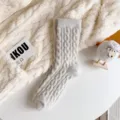 Thickened plush cable knit mid-tube socks for women, cozy winter warm fuzzy home sleep socks. - Non-Shedding / Light Gray