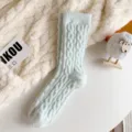Cozy mint green cable knit fuzzy mid-calf socks for women, thick thermal warm winter home sleep socks. - Non-Shedding / Light Green