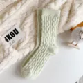 Fluffy green cable knit winter socks, thick warm cozy fuzzy crew socks for women home sleep daily use - Non-Shedding / Fruit Green