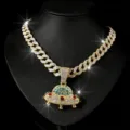 Hip Hop Cubaanse Ketting UFO Hanger Halsketting Strass Heren Mode Sieraden Hoofd - Hanger + 18-inch Ketting / Goud