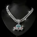 Heren hip-hop bling Cubaanse ketting UFO hanger ketting met kleurrijke strasssteentjes - Hanger + 18-inch Ketting / Zilver