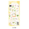Adorable feuille d'autocollants décoratifs en PVC bouledogue français avec des fleurs rétro. - 51709 Fête printanière du bouledogue français
