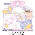 Nekoni cute rabbit paper sticker pack 32 pieces, foil stamped decorative planner stickers. - 51172 Pink Goody Rabbits (8 Designs x 3, 24 Pcs Total)