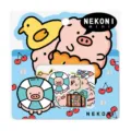 Variante de paquete de pegatinas lindas de cerdito de dibujos animados con tarjeta azul. - Estilo Cerdito con Anillo de Natación (50622) / 32 Piezas / Cerdito con flotador