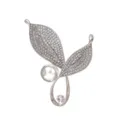 Detailed view of the elegant leaf rhinestone pearl brooch, showcasing exquisite craftsmanship. - Silver