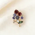 Detailed view of gold rhinestone grape brooch, sweet pastoral style jewelry accessory. - Purple & Blue (D-2-09)