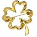 Gold hollow four-leaf clover brooch detail shot, elegant metallic shine fashion accessory pin. - Gold