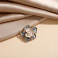 Elegant enamel flower brooch with pearls and zircon, high-end lapel pin for women apparel. - Premium Grey