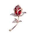 Exquisite rose flower brooch with red crystal and rhinestones for wedding suit decor. - Red Rose Style (A-1-36) / Rose Gold