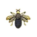 Vintage gold tone bee brooch with clear and dark blue rhinestones insect pin jewelry - Blue