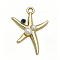 Gold starfish pendant with pearls and blue crystal for DIY jewelry necklace making. - Starfish