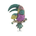 Detailed close-up of the sparkling rhinestone toucan brooch, showing vibrant crystal inlay. - Colorful